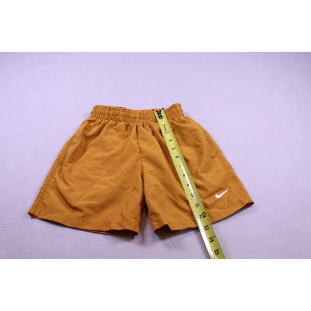 Nike Kids Athletic Shorts Mustard Yellow Gold Mesh Trim Elastic Waistband